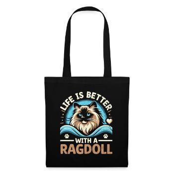 Das Leben ist besser mit einer Ragdoll Katzenliebhaber Ragdolls - Stoffbeutel - Schwarz - Vorne