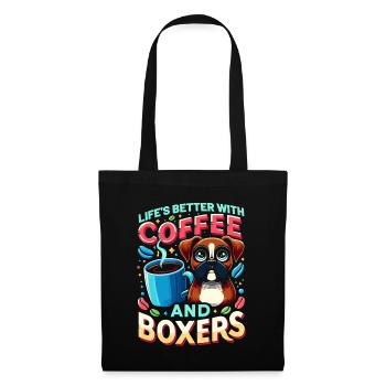 Das Leben ist besser mit Kaffee und Boxershorts Koffein - Stoffbeutel - Schwarz - Vorne