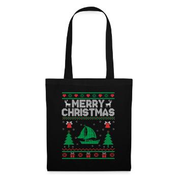 Weihnachtsmotto: Frohe Weihnachten Paddelboot - Stoffbeutel - Schwarz - Vorne