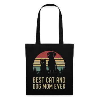 Retro Katze Hund Mama Katze Mama Für Mama Welpe Kätzchen - Stoffbeutel - Schwarz - Vorne