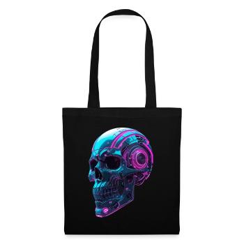 Crâne Cyberpunk – Tête Techno Néon - Sac en tissu - noir - Devant