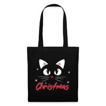 miaou chat noël chat de Noël chemise de couchage chat - Sac en tissu - noir - Devant