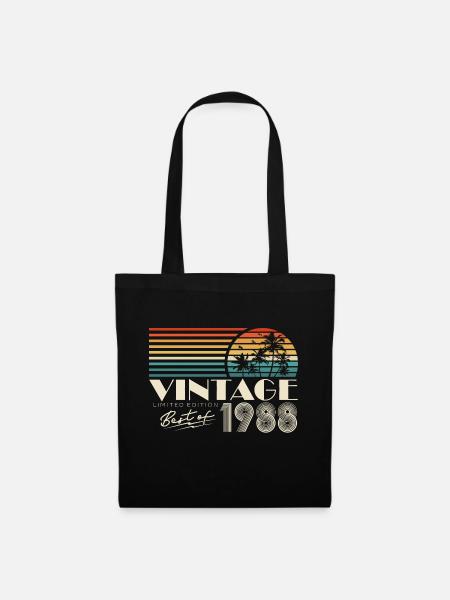 1988 Retro Jahrgang Vintage Geburtstag Geschenk - Stoffbeutel - Schwarz