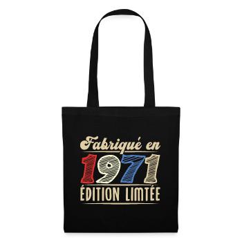 Fabriqué en 1971, Vintage cadeau d'anniversaire - Sac en tissu - noir - Devant