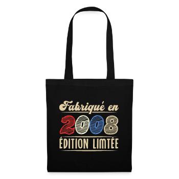 Fabriqué en 2008, Vintage cadeau d'anniversaire - Sac en tissu - noir - Devant