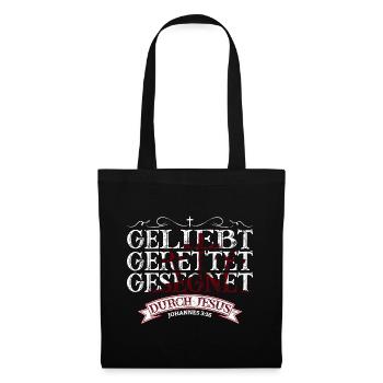 Geliebt, gerettet, gesegnet durch Jesus Christus - Stoffbeutel - Schwarz - Vorne
