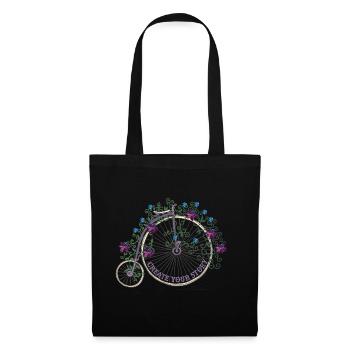 Create your Story 🌸 Retro Fahrrad Blumen Spruch - Stoffbeutel - Schwarz - Vorne