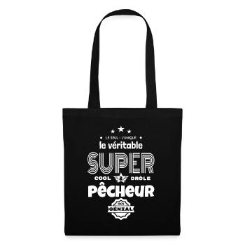super pêcheur 100% génial humour - Sac en tissu - noir - Devant