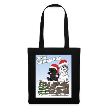 Weihnachtliches Pudelmotiv - Pudels Weihnachten - Stoffbeutel - Schwarz - Vorne