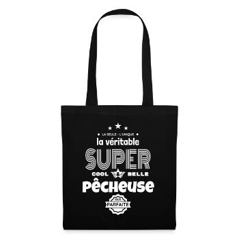 super pêcheuse 100% parfaite t-shirt humour - Sac en tissu - noir - Devant