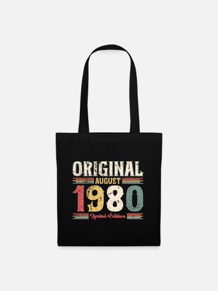 44. Geburtstag Original August 1980 Jahrgang 1980 - Stoffbeutel - Schwarz