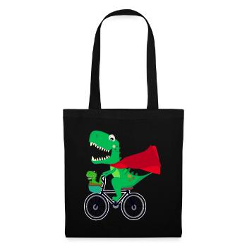 lustiger Superheld Dinosaurier auf dem Fahrrad - Stoffbeutel - Schwarz - Vorne