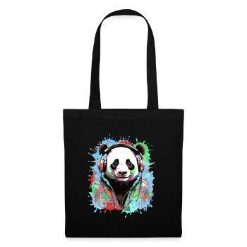 Panda, Kopfhörer,panda mit kopfhörer, illustration - Stoffbeutel - Schwarz - Vorne
