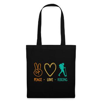 Peace Love Hiking Mountaineering Trekking Outdoor - Stoffbeutel - Schwarz - Vorne