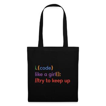 I Code Like A Girl Try To Keep Up Coder Programmer - Stoffbeutel - Schwarz - Vorne