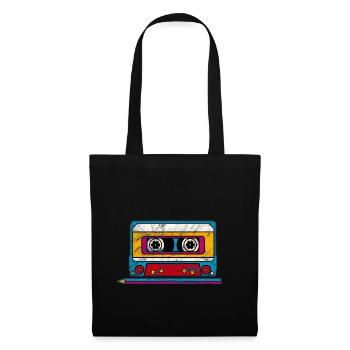 Mixtape Musik Tape Kassette 80er 90er Retro Stift - Stoffbeutel - Schwarz - Vorne