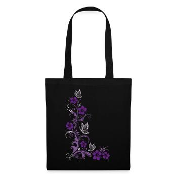 Hibiscus fleurs et papillons - Sac en tissu - noir - Devant