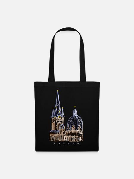 Aachener Dom, Handgezeichnet - Stoffbeutel - Schwarz