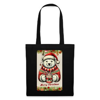 Weihnachtlicher Eisbär mit heißer Schokolade - Stoffbeutel - Schwarz - Vorne