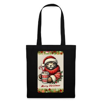 Christmas otter with hot chocolate - Tote Bag - black - Front