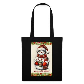 Cheerful snowman with hot chocolate - Tote Bag - black - Front