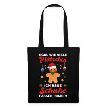 Weihnachtsgeschenk Lebkuchenmann Plätzchen Schuhe - Stoffbeutel - Schwarz - Vorne
