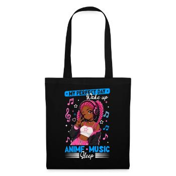 Anime and Music Chibi Black Girl - Stoffbeutel - Schwarz - Vorne