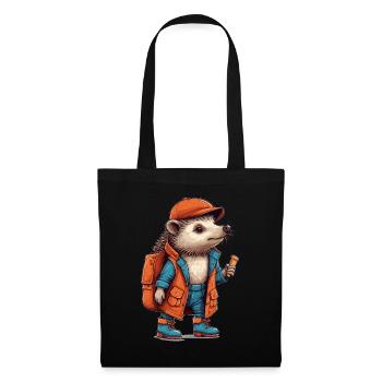 Cute hedgehog on hiking tour - Tote Bag - black - Front