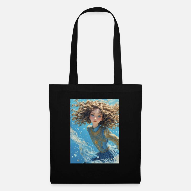 Mädchen im Meer - Stoffbeutel - Schwarz