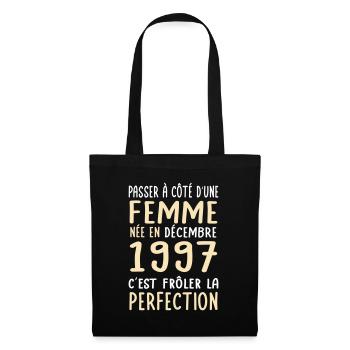 Anniversaire 25 ans - Née en Décembre 1997 - Sac en tissu - noir - Devant