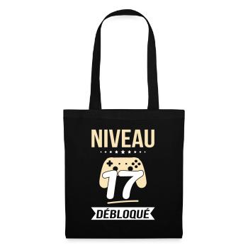 Anniversaire 17 ans - Niveau 17 débloqué - Gamer - Sac en tissu - noir - Devant