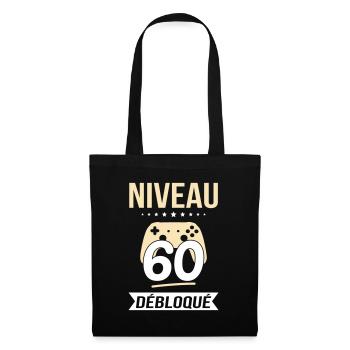 Anniversaire 60 ans - Niveau 60 débloqué - Gamer - Sac en tissu - noir - Devant