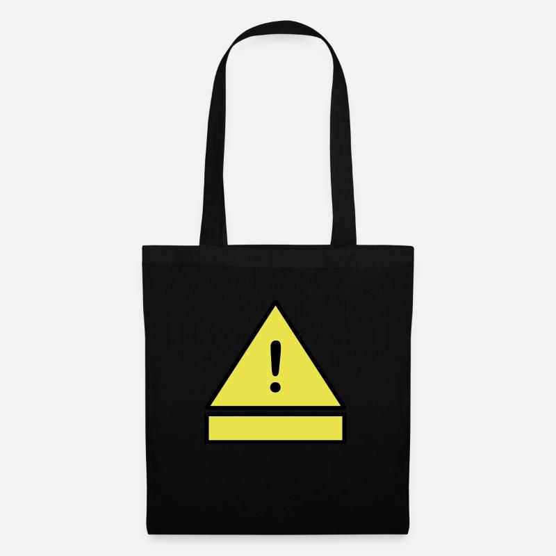 Point d'exclamation sur le triangle d'attention avec une plaque supplémentaire - Sac en tissu - noir
