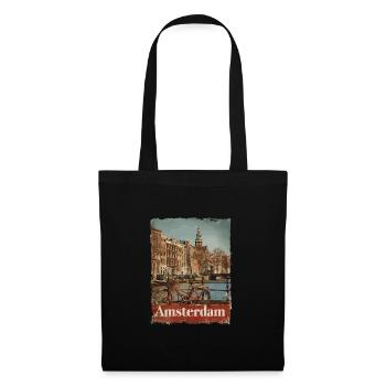 Vintage Amsterdam Kanal Niederlande Holland - Stoffbeutel - Schwarz - Vorne
