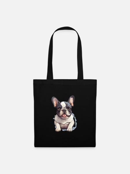 Französische Bulldogge Hund Mops - Stoffbeutel - Schwarz
