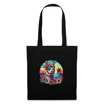 Alpaka Lama Blumen Sonnenbrille Sonnenuntergang - Stoffbeutel - Schwarz - Vorne