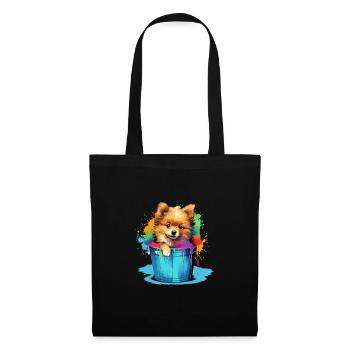 Zwergspitz Niedlicher Pomeranian Hund Farbeimer - Stoffbeutel - Schwarz - Vorne