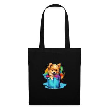 Zwergspitz Niedlicher Pomeranian Hund Farbeimer - Stoffbeutel - Schwarz - Vorne