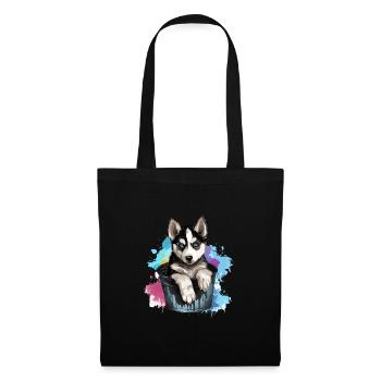 Siberian Husky Niedlicher Hund Farbeimer - Stoffbeutel - Schwarz - Vorne