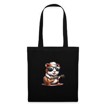 Coole Sonnenbrille Meerschweinchen spielt Gitarre - Stoffbeutel - Schwarz - Vorne