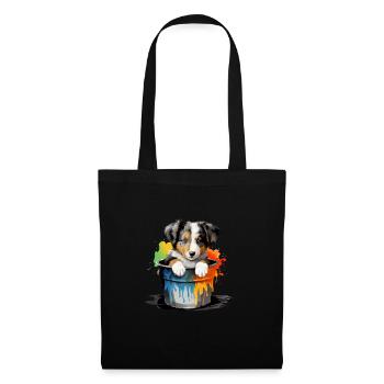 Border Collie Hund Hunderasse - Stoffbeutel - Schwarz - Vorne