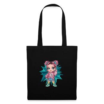 Niedliches Cartoon Mädchen mit Einhorn Hoodie - Stoffbeutel - Schwarz - Vorne