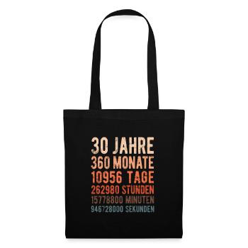 30. Geburtstag - Hochzeitstag, Jubiläum - Stoffbeutel - Schwarz - Vorne