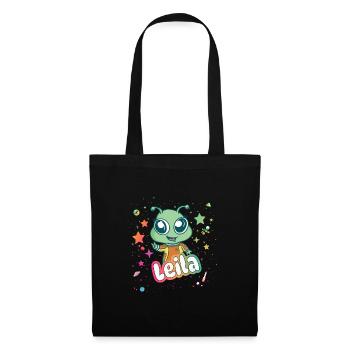LEILA - Beau nom de fille avec extraterrestre mignon - Sac en tissu - noir - Devant