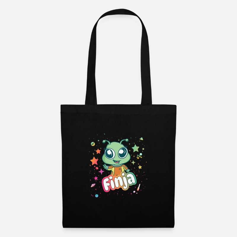 FINJA - Schöner Mädchen Name mit süßem Alien - Stoffbeutel - Schwarz