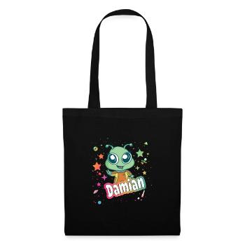 DAMIAN - Beau nom de garçon avec un extraterrestre mignon - Sac en tissu - noir - Devant