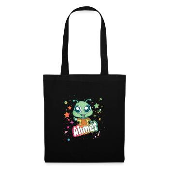 AHMET - Beau nom de garçon avec un extraterrestre mignon - Sac en tissu - noir - Devant