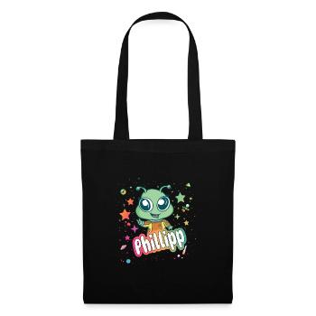 PHILLIPP - Beau nom de garçon avec un extraterrestre mignon - Sac en tissu - noir - Devant