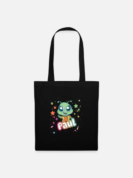 PAUL - Schöner Junge Name mit süßem Alien - Stoffbeutel - Schwarz