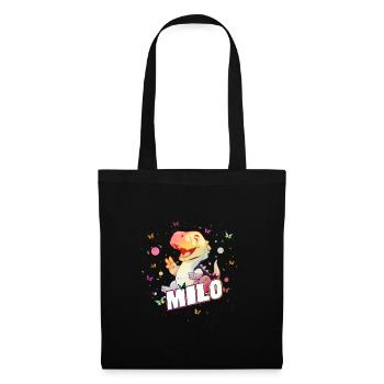 MILO - Beau prénom de garçon avec mignon DINO T-REX - Sac en tissu - noir - Devant